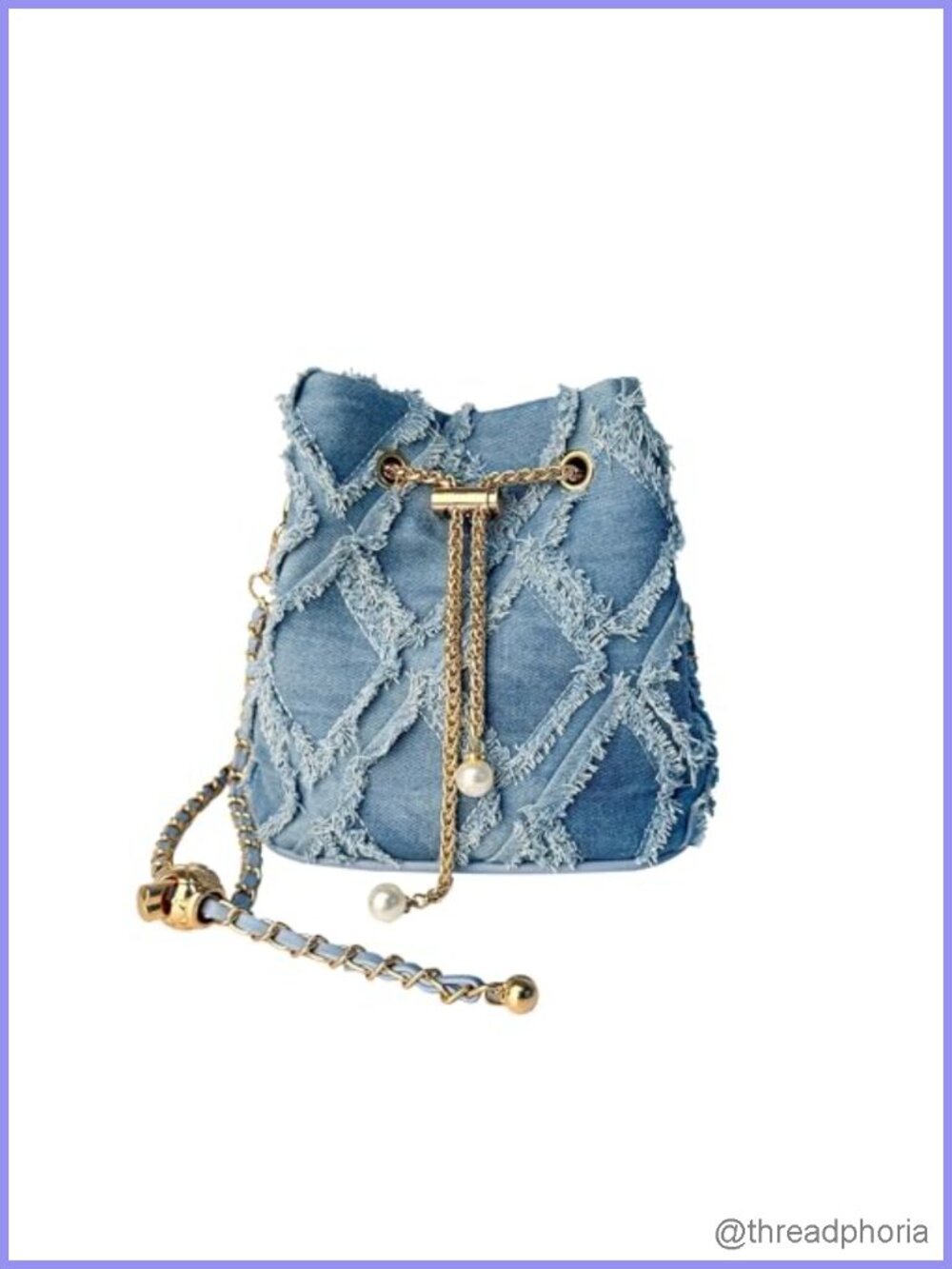 Denim Drawstring Bucket Bag Quilted Crossbody Purse with Chain Strap